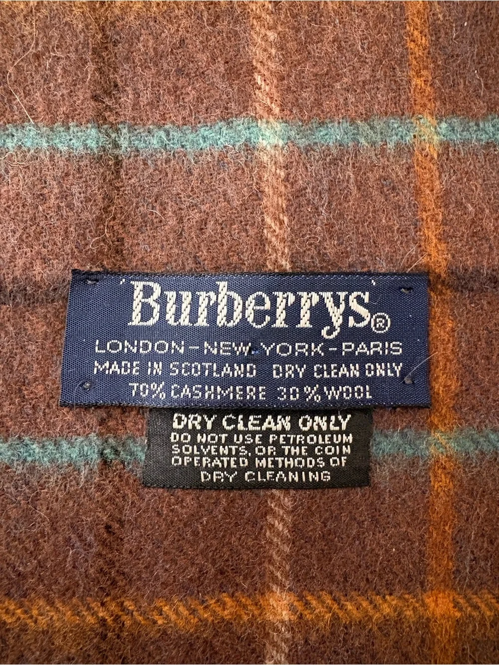 Vintage Burberry Scarf Cashmere Plaid blue and browns Burberrys